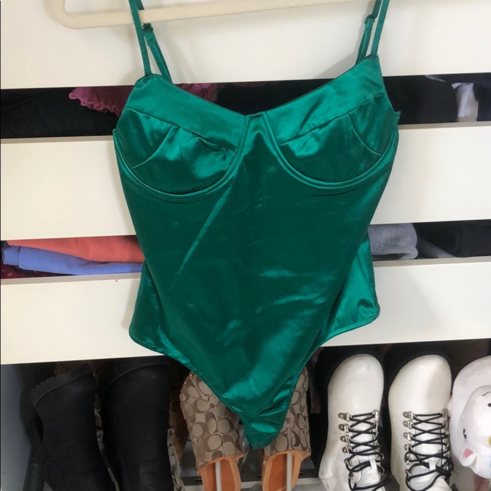 Satin green bustier bodysuit